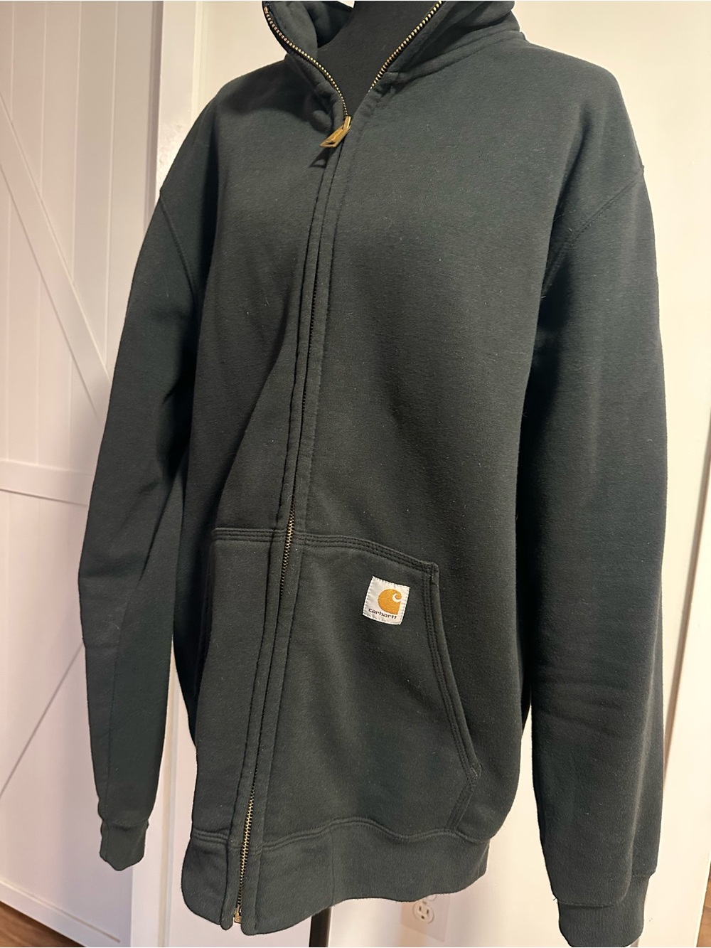 Carhartt Men’s Black Zip-Up Hooded Sweatshirt with Logo Patch